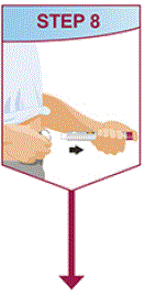 When the injection is completed, slowly pull the Pen from the skin. The white needle sleeve will cover the needle tip - Illustration