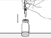 With the vial in the upright position, place the syringe directly over the vial and insert the needle straight down into the center of the vial rubberstopper - Illustration