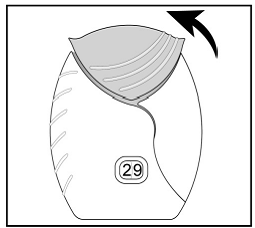 When you have fewer than 10 doses remaining in your inhaler, the left half of the counter shows red as a reminder to get a refill - Illustration