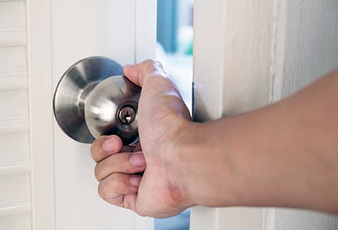 Door handles are often loaded with bacteria.