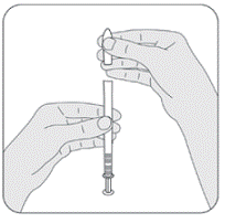 Place the flat end of the
vaginal insert into the open end of the activated applicator - Illustration