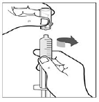 With one hand hold the vial-and-vial-adapter, and with the other hand firmly grasp the barrel of the Administration Syringe and unscrew the syringe from the vial adapter - Illustration