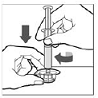 Connect the Pre-filled Syringe to the vial adapter by pushing the syringe tip down onto the LUER-LOK in the center of the vial adapter - Illustration