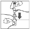 Firmly push the filter spike of the vial adapter through the center of the IXINITY vial rubber circle until the clear plastic cap snaps onto the IXINITY vial - Illustration