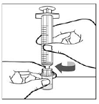 Leave the vial adapter attached to the vial and attach the Administration Syringe to the vial adapter by turning clockwise until it is securely attached - Illustration