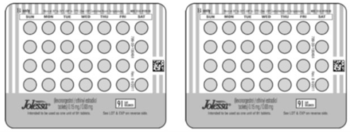 The cards in trays 1 and 2 each contain 28 pink pills (4 rows of 7 pills) - Illustration