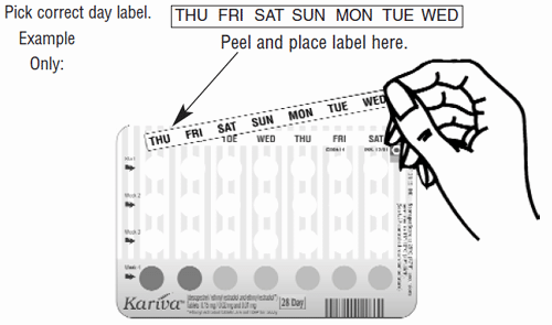 Place this day label strip in the cycle tablet dispenser - Illustration