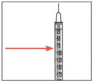 Find the line on the U-500 syringe that
matches your prescribed dose - Illustration