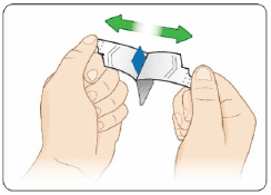 Gently pull the wing tabs apart to open the pouch - Illustration