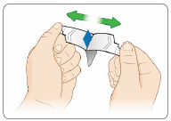 Gently pull the wing tabs apart to open the pouch - Illustration