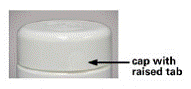 Remove the cap from the child-resistant container. To do this, squeeze the raised tabs on the cap and twist the cap to remove - Illustration