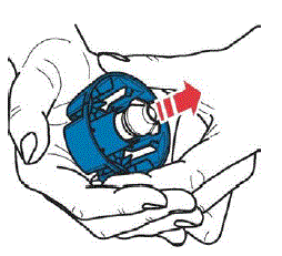 Place the top of the Medication cap into the palm of your hand and push up as shown to remove the LONHALA vial. - Illustration