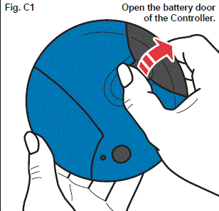 Open the battery door of the Controller. - Illustration