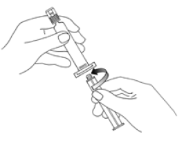 Remove the Mini-Spike green cap and connect the syringe to the Mini-Spike by screwing it in clockwise - Illustration