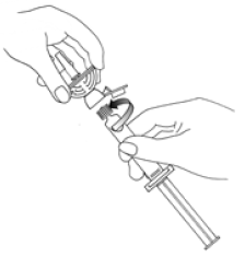 Empty the content of the syringe into the vial by pushing on the plunger rod - Illustration