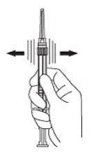  Keep the syringe UPRIGHT. Mix the microspheres - Illustration