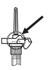 Blood would be visible just below the luer lock connection if a blood vessel is accidentally penetrated - Illustration