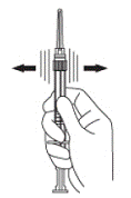 Keep the syringe UPRIGHT. Mix the microspheres - Illustration