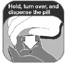 Hold, turn over, and dispense the pill - Illustration