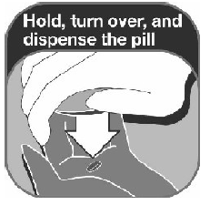 Hold, turn over, and dispense the pill - Illustration