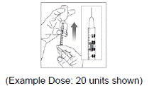 Slowly push the plunger up until the
plunger tip reaches the line for your prescribed dose - Illustration