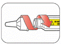 Push the capped needle straight onto the Pen and twist
the needle on until it is tight - Illustration