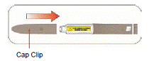 Replace the Pen cap by lining up the cap clip with the
dose indicator and pushing straight on - Illustration