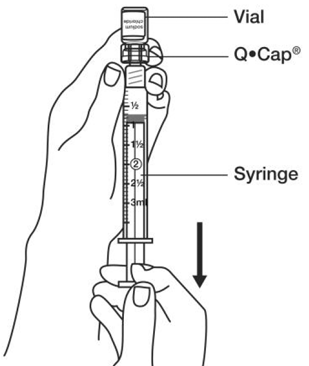 Pull down on the syringe plunger to withdraw the right amount of 0.9% Sodium Chloride -  Illustration