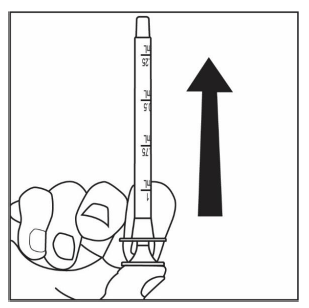 Push the oral syringe plunger to the bottom of the barrel
of the syringe - Illustration