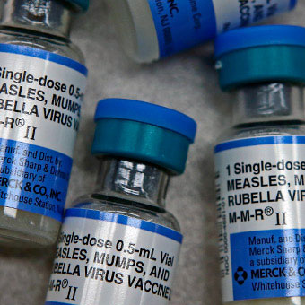 Vials of the MMR (measles, mumps, and rubella) vaccine.