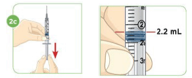 Line up the top rim of the plunger with the black 2.2 mL line - Illustration