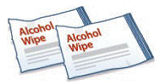 Then tilt the vial so that the tip of the needle is pointing toward the inside wall of the vial - Illustration