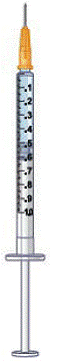 Hold the vial with the mixed MYALEPT. Insert the needle into the top of the MYALEPT vial - Illustration