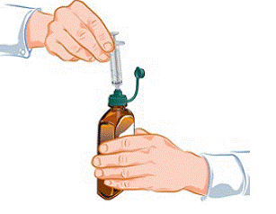 syringe is pushed firmly into the adaptor opening - Illustration