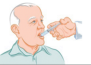 Slowly squirt the NAMENDA Oral Solution into the corner of you or the patient’s mouth - Illustration