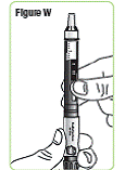 With the needle cap pointing up, screw the medicine cartridge onto the Q-Cliq pen in a clockwise direction until there is no
space between the medicine cartridge and the Q-Cliq pen. - Illustration