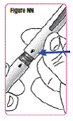 Carefully put the large needle cap back on the Pen Needle by scooping the cap back on the needle using only 1 hand. - Illustration