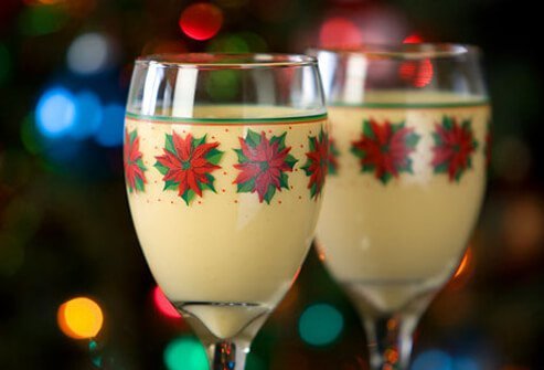Glasses of holiday eggnog.