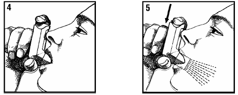 Placing the mouth piece and inhaling - Illustration