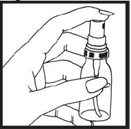 Hold the container upright and facing away from yourself and others. Press down on the top of the grooved button 5 times - Illustration