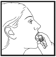Press down on the top of the grooved button firmly with your index finger to release the spray onto or under your tongue - Illustration