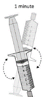 Shake the oral syringe well for 10 seconds to spread the remaining tablet pieces evenly through the water in the oral syringe - Illustration