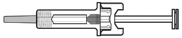 A needle guard that has not yet been activated - Illustration