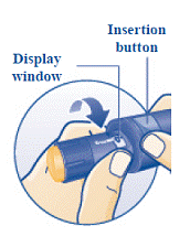 Look in the Pen window. Check that the liquid medicine in your Pen is clear and colorless by tipping it upside down 1 or 2 times - Illustration