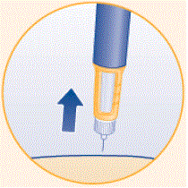 Hold the Pen with the needle pointing up. Press and hold in the dose button until the dose counter returns to “0”.<b> The “0” must line up with the dose pointer. - Illustration