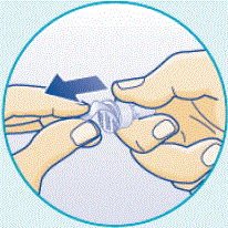 Insert the needle into your skin as your healthcare provider has shown you. - Illustration