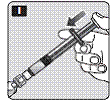 Push the plunger rod to slowly inject all the diluent
into the vial - Illustration