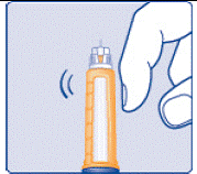 Slowly push the plunger up until the black
tip reaches the line for your NovoLog dose - Illustration