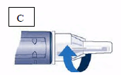 Remove the protective tab from the disposable needle and screw the needle tightly onto the NovoLog® Mix 50/50 FlexPen® Prefilled syringe - Illustration