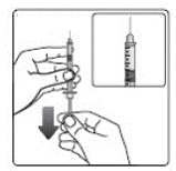 Push the needle straight onto the device. Turn the needle clockwise until it is on tight - Illustration